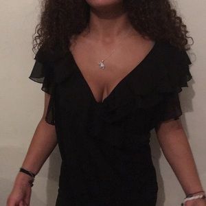 White House Black Market sheer ruffled low cut top